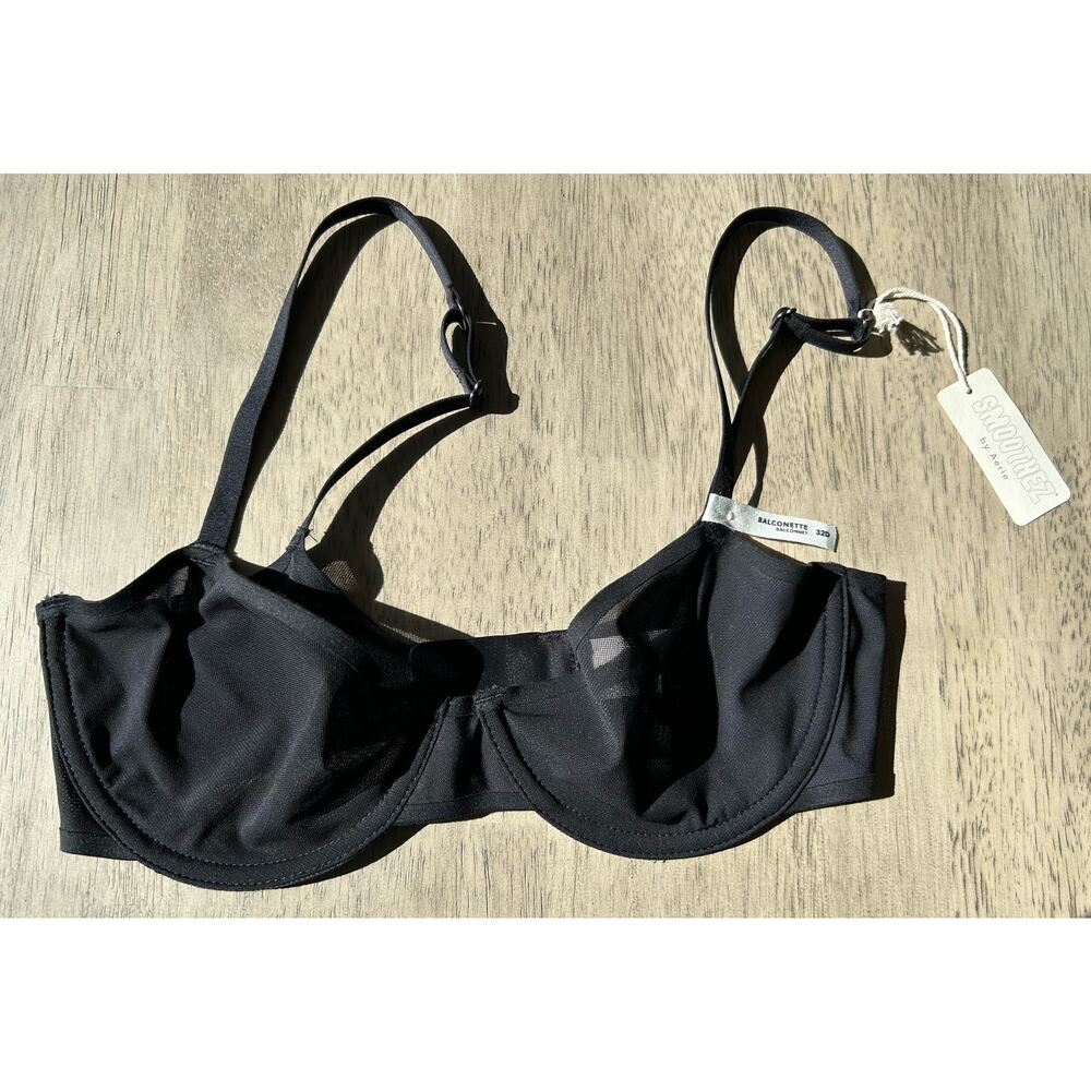 Aerie Smoothez Balconette Black Mesh Bra - 32D